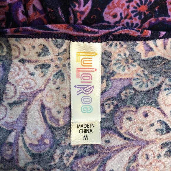 LuLaRoe Purple Pink Paisley Floral Top Womens Sz Medium Soft Short Sleeve Tunic - Picture 5 of 9